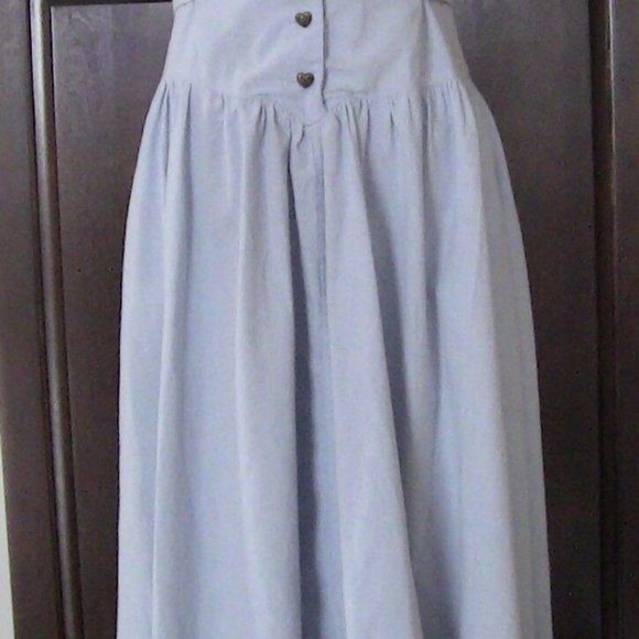 Blue Jean A-Line Tie Flare Polyester Cotton Heart Button Denim Dress Siz 12 Home - Picture 5 of 7